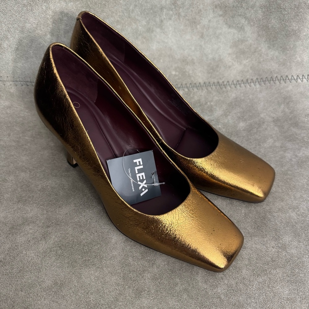 NWT Franco Sarto Flexa Aela Square Toe Pump Bronze Leather Sz 9 - Picture 8 of 15